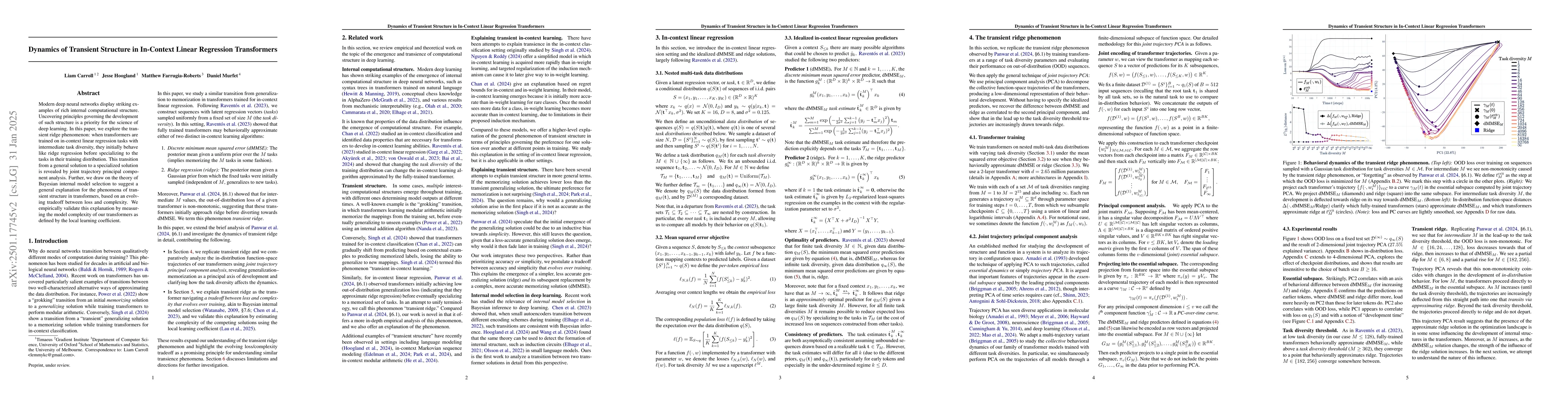 Thumbnail for Dynamics of Transient Structure in In-Context Linear Regression
  Transformers