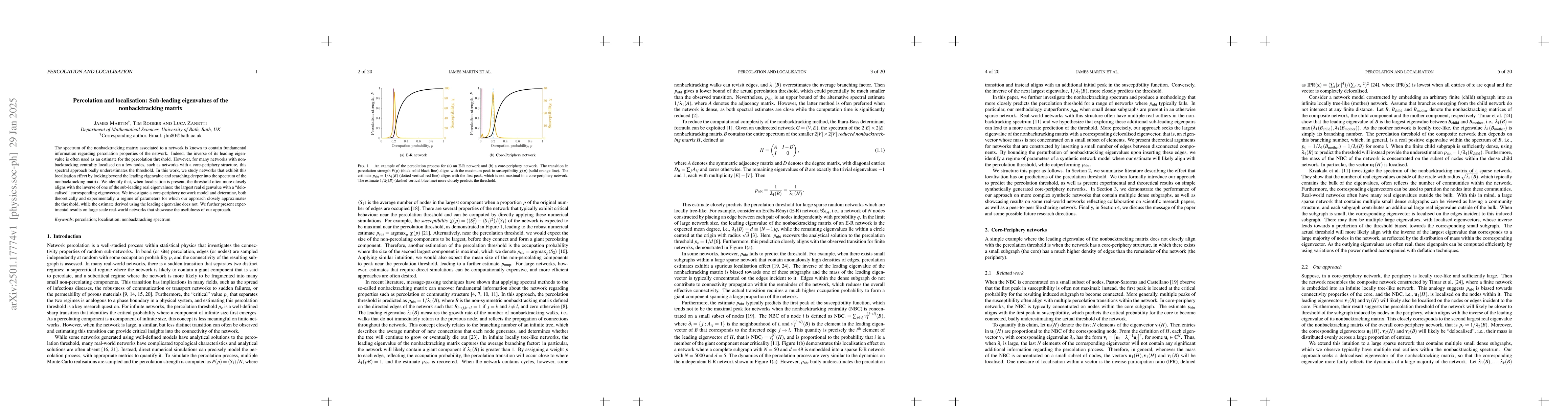 Thumbnail for Percolation and localisation: Sub-leading eigenvalues of the
  nonbacktracking matrix