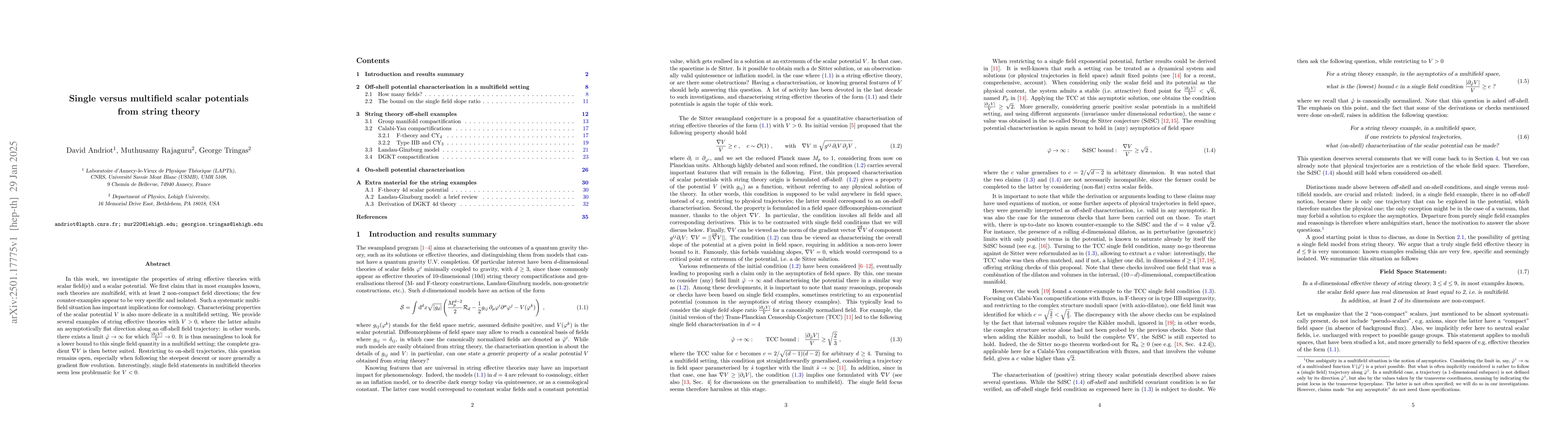 Thumbnail for Single versus multifield scalar potentials from string theory