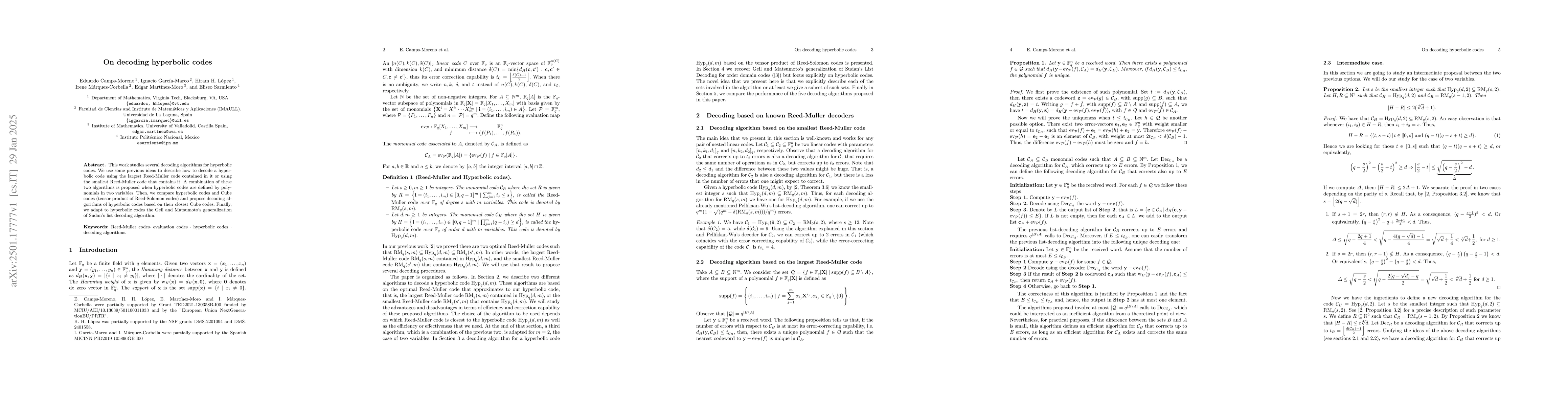 Thumbnail for On decoding hyperbolic codes