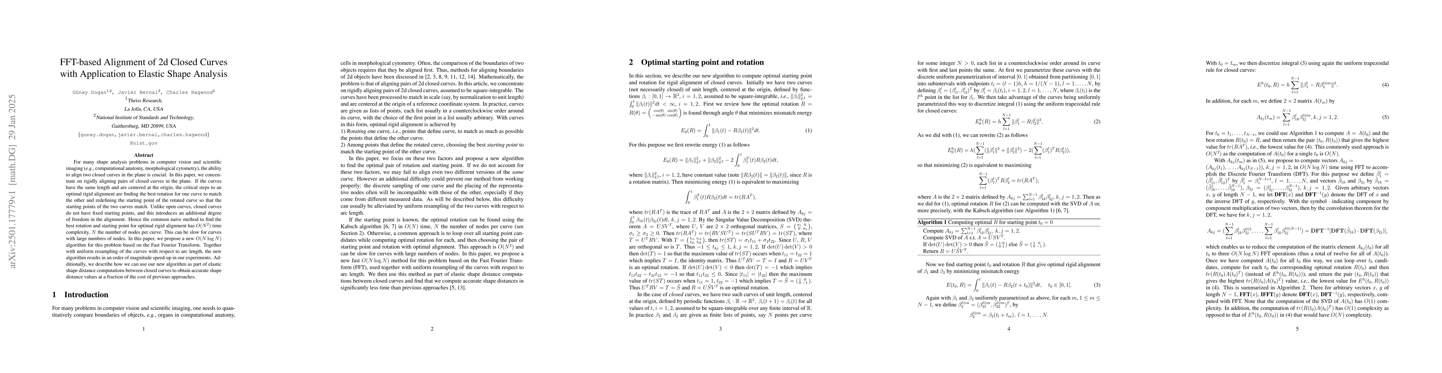 Thumbnail for FFT-based Alignment of 2d Closed Curves with Application to Elastic
  Shape Analysis