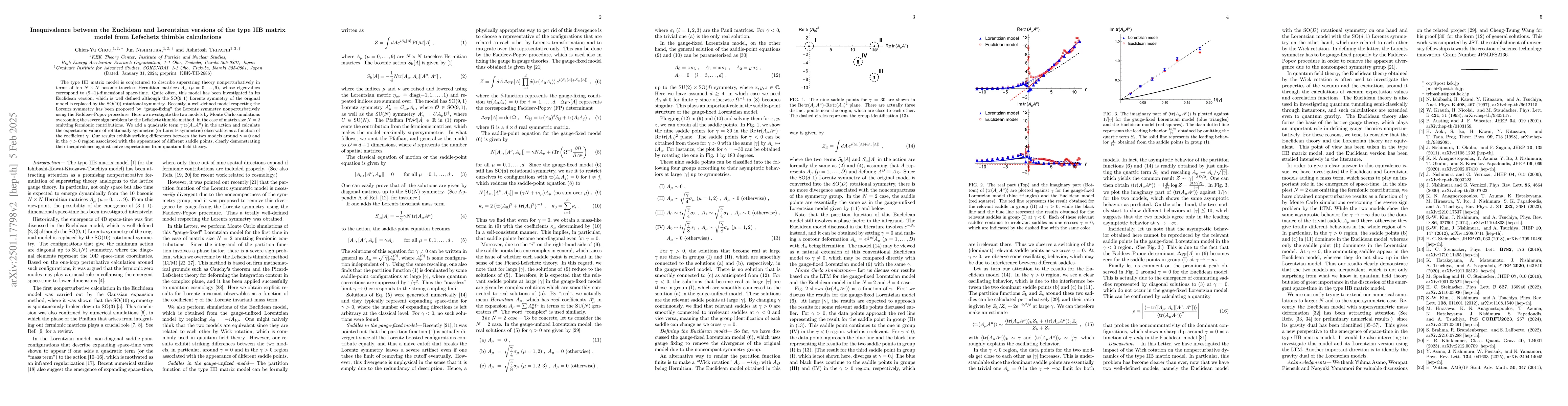Thumbnail for Inequivalence between the Euclidean and Lorentzian versions of the type
  IIB matrix model from Lefschetz thimble calculations