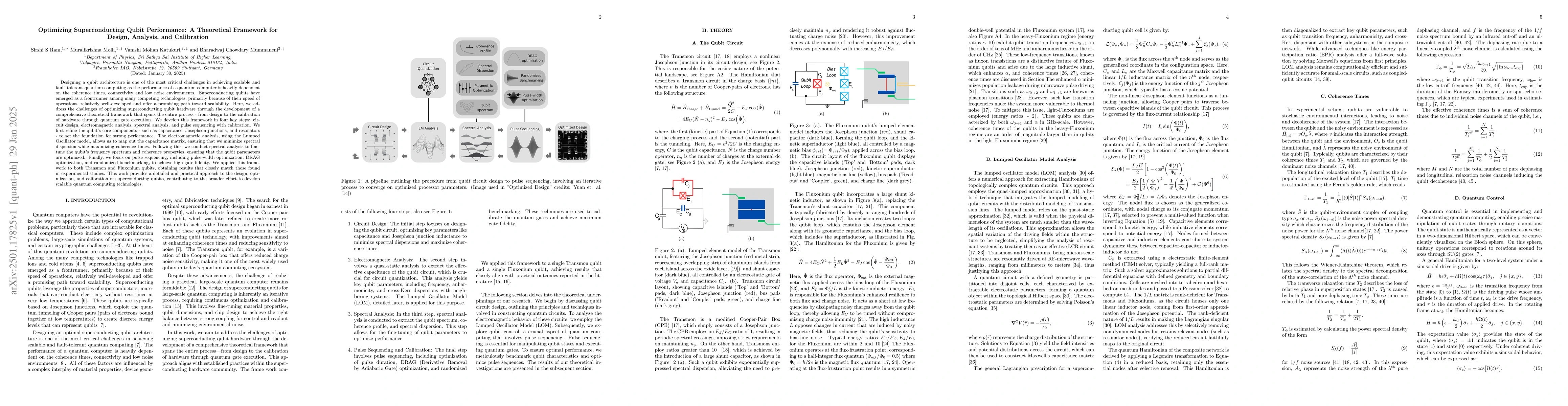 Thumbnail for Optimizing Superconducting Qubit Performance: A Theoretical Framework
  for Design, Analysis, and Calibration