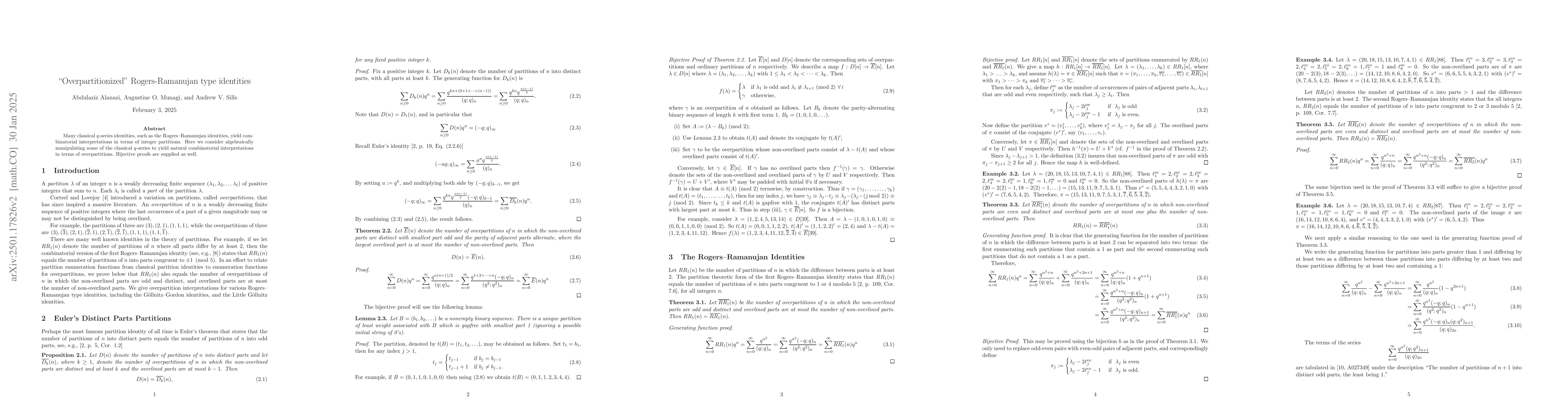Thumbnail for "Overpartitionized" Rogers--Ramanujan type identities