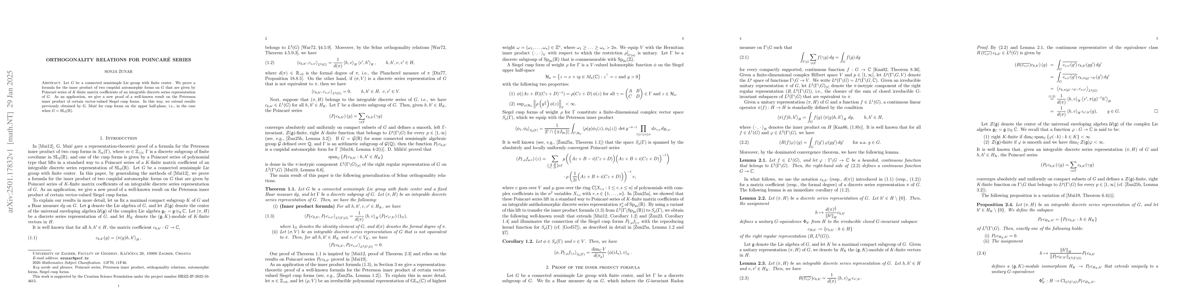 Thumbnail for Orthogonality relations for PoincarĂŠ series