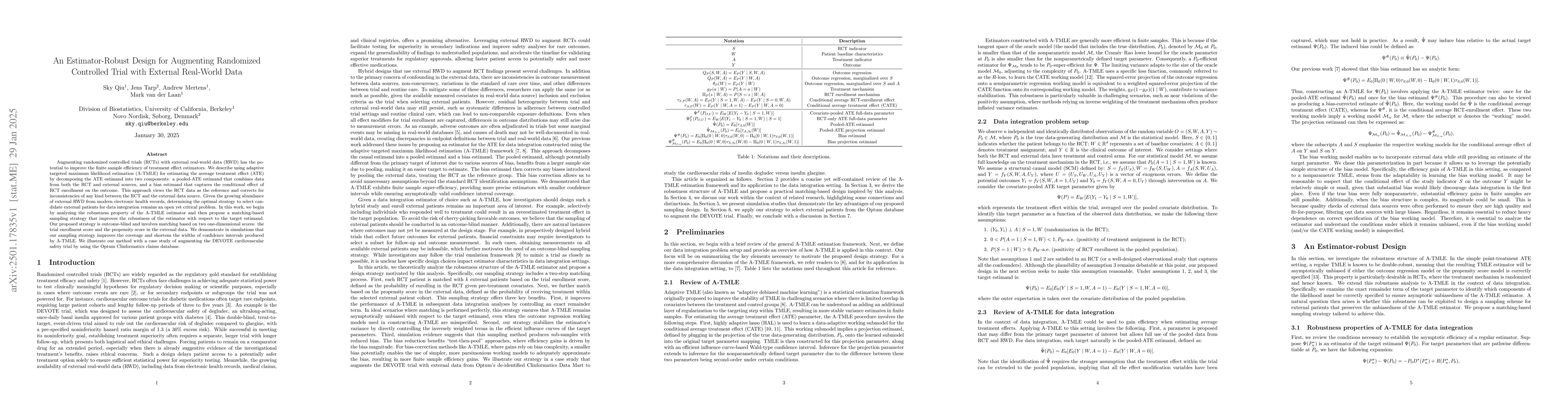 Thumbnail for An Estimator-Robust Design for Augmenting Randomized Controlled Trial
  with External Real-World Data