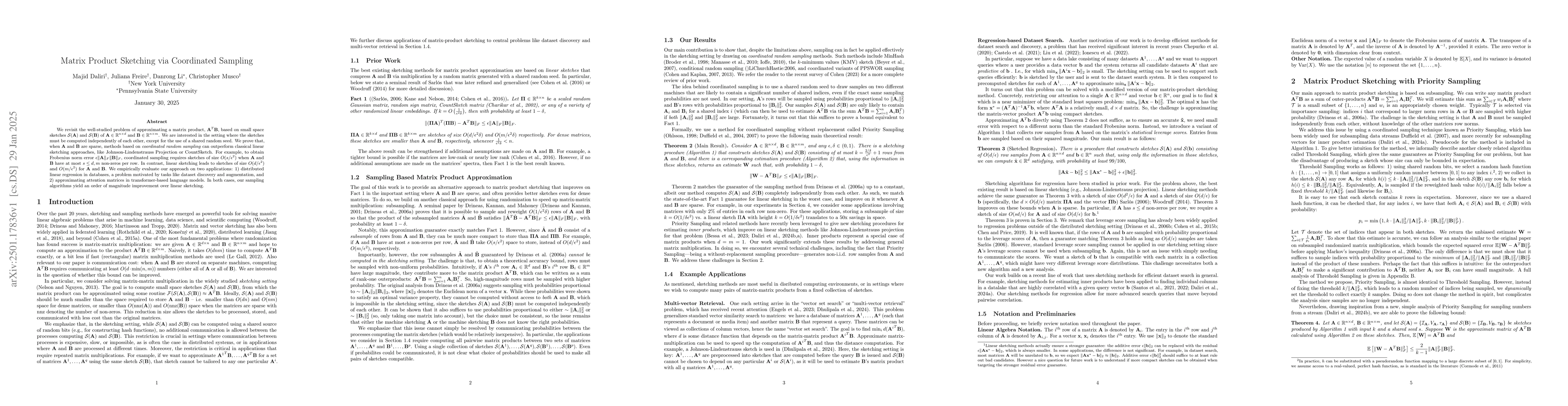 Thumbnail for Matrix Product Sketching via Coordinated Sampling