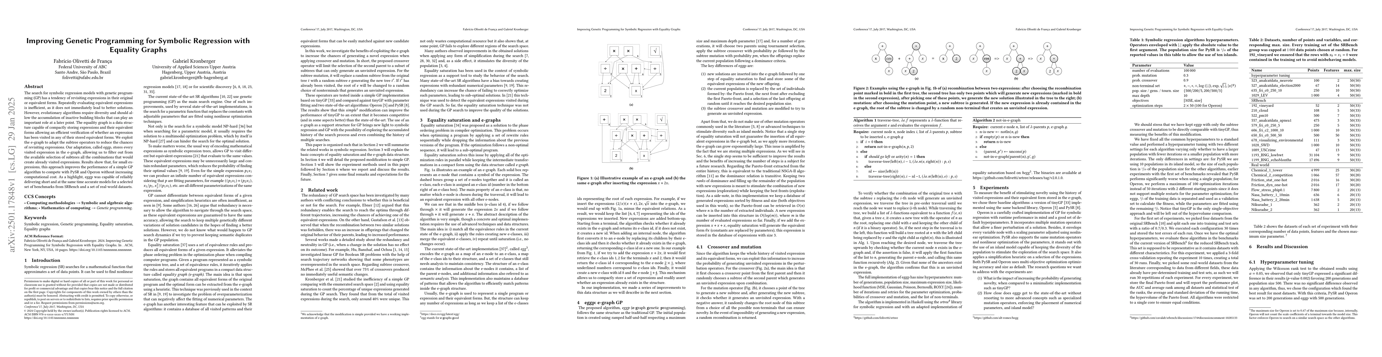 Thumbnail for Improving Genetic Programming for Symbolic Regression with Equality
  Graphs