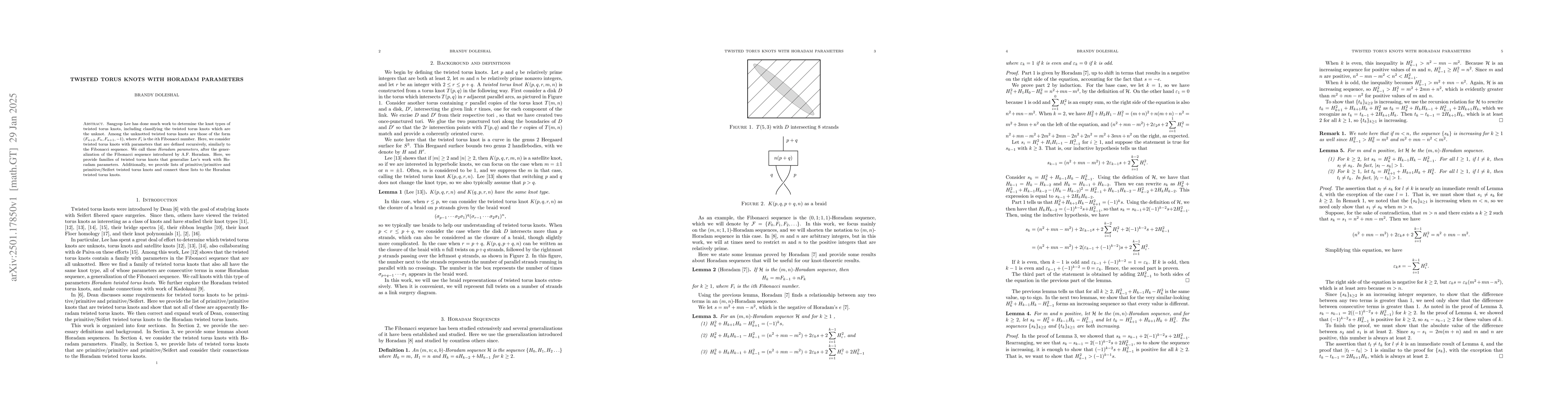 Thumbnail for Twisted torus knots with Horadam parameters
