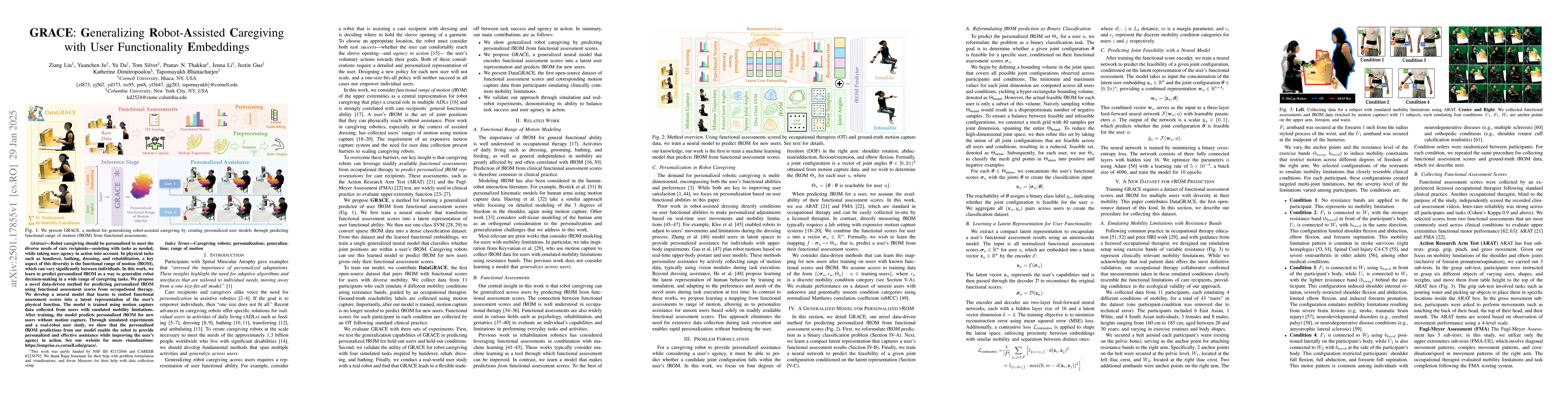 Thumbnail for GRACE: Generalizing Robot-Assisted Caregiving with User Functionality
  Embeddings