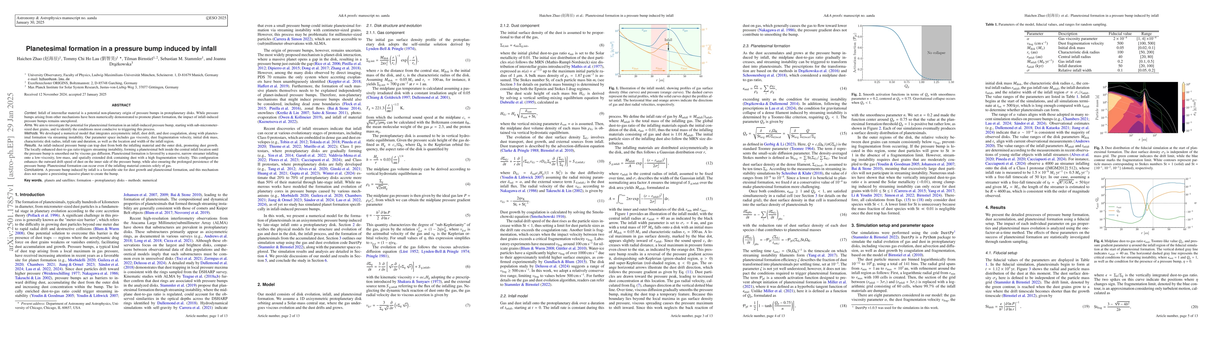 Thumbnail for Planetesimal formation in a pressure bump induced by infall