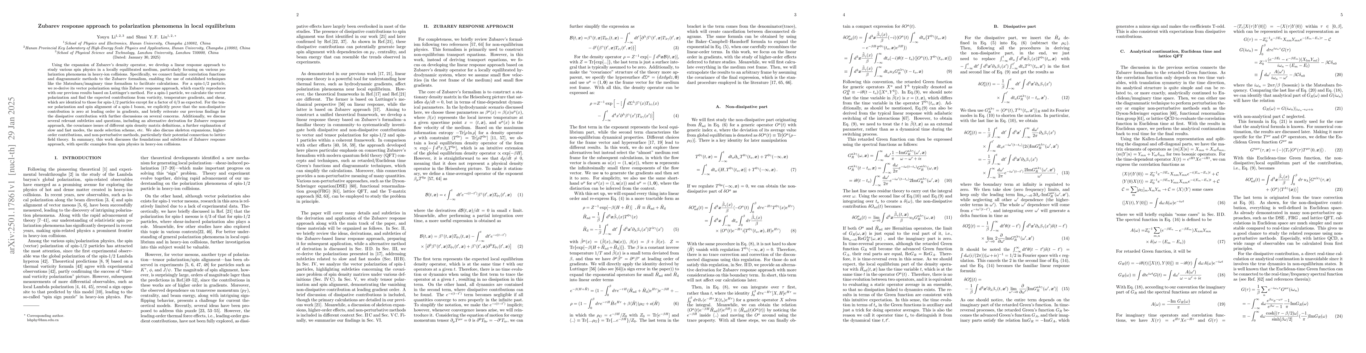 Thumbnail for Zubarev response approach to polarization phenomena in local equilibrium
