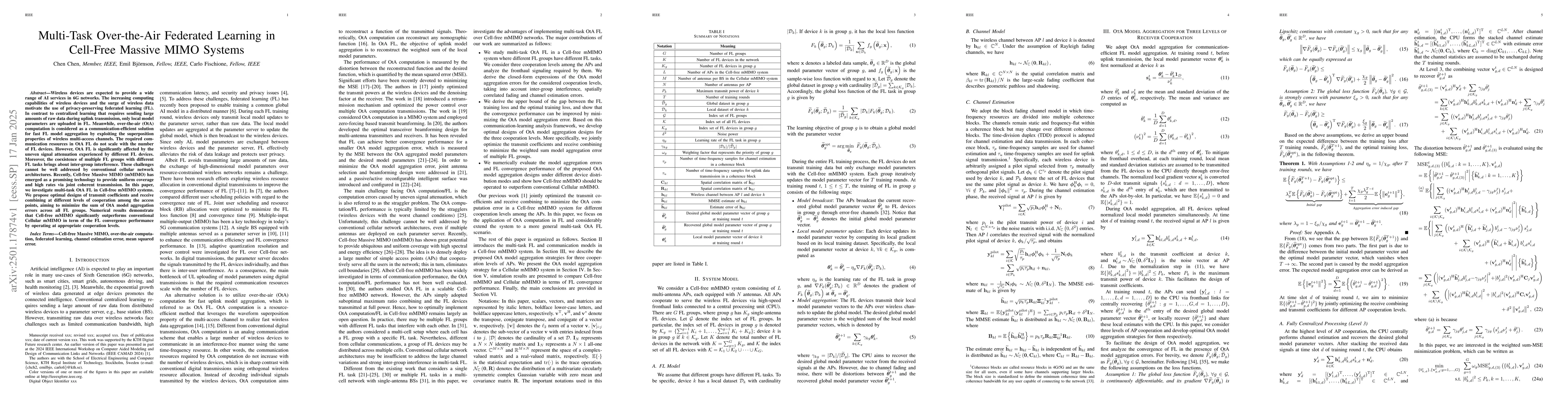 Thumbnail for Multi-Task Over-the-Air Federated Learning in Cell-Free Massive MIMO
  Systems