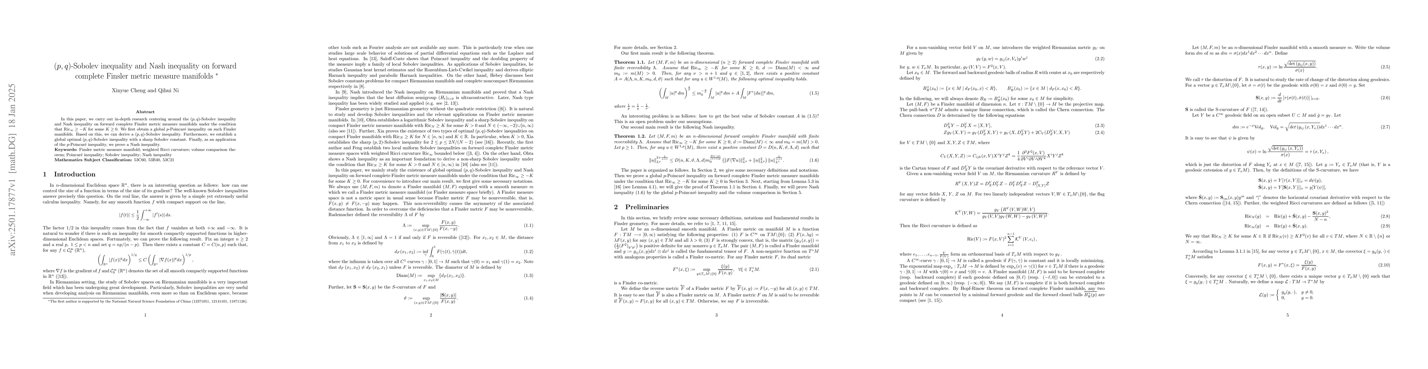 Thumbnail for $(p, q)$-Sobolev inequality and Nash inequality on forward complete
  Finsler metric measure manifolds