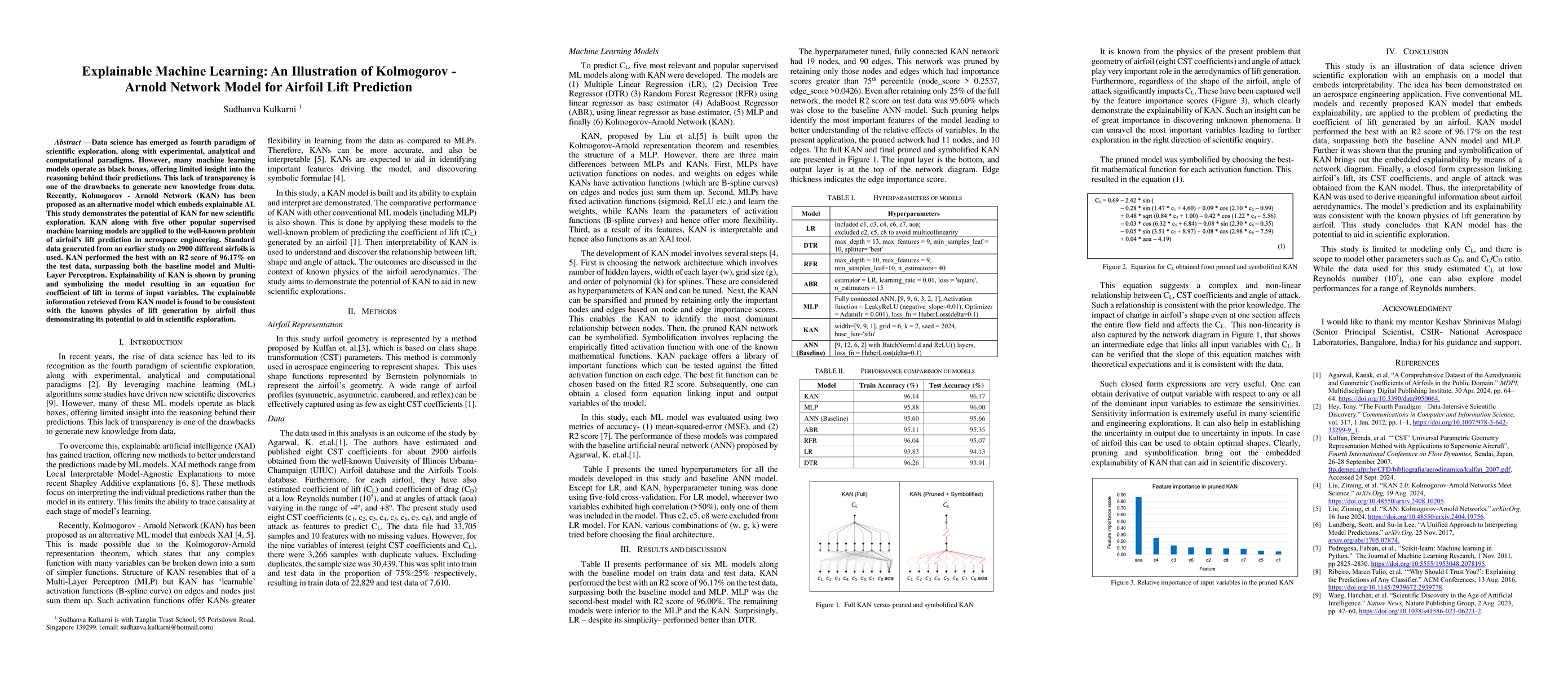 Thumbnail for Explainable Machine Learning: An Illustration of Kolmogorov-Arnold
  Network Model for Airfoil Lift Prediction