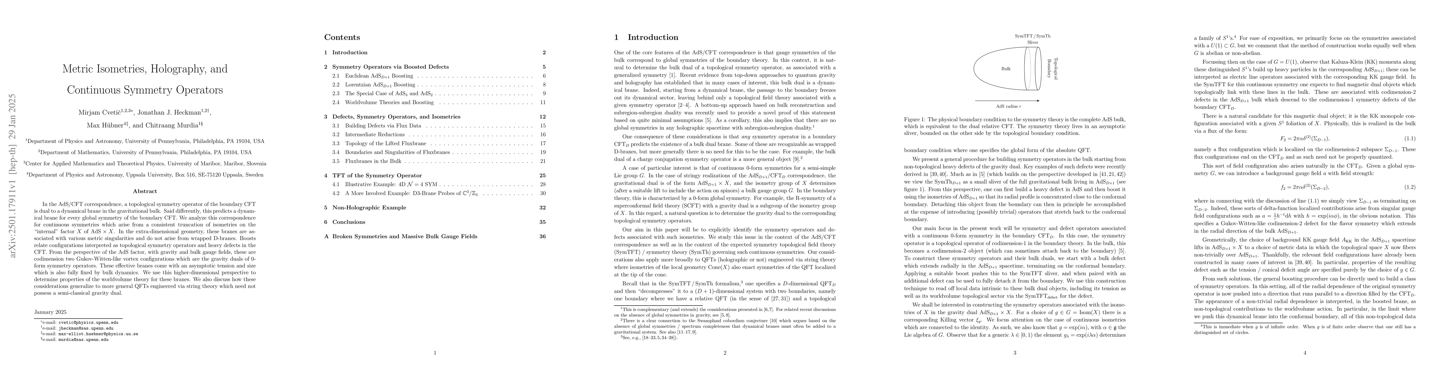 Thumbnail for Metric Isometries, Holography, and Continuous Symmetry Operators