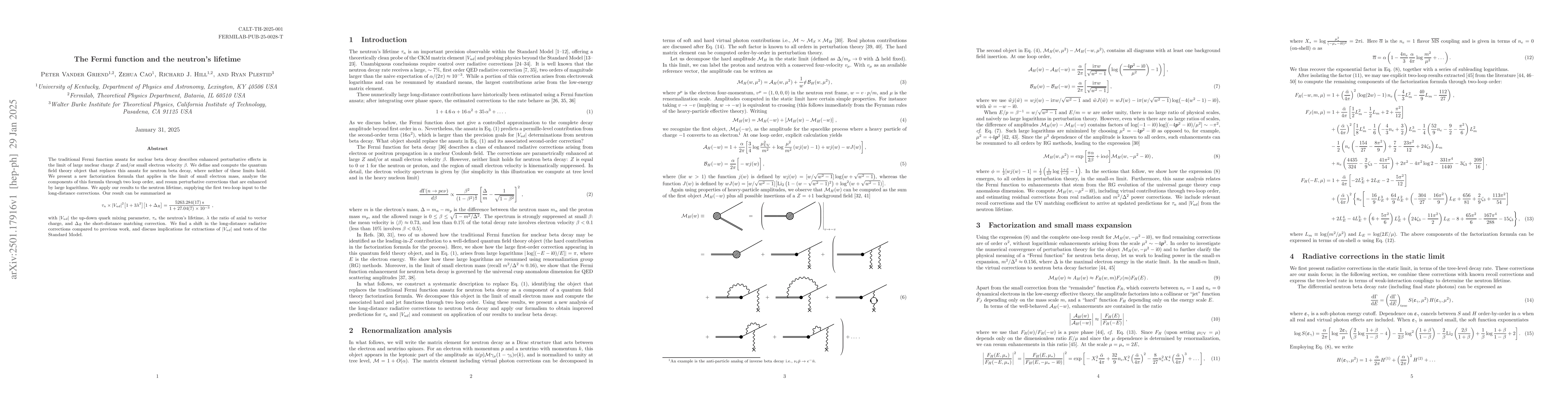 Thumbnail for The Fermi function and the neutron's lifetime
