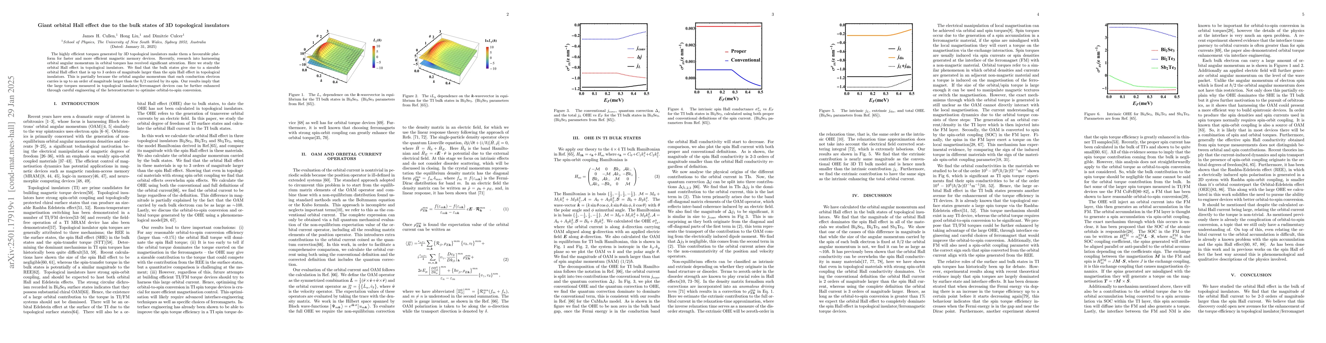 Thumbnail for Giant orbital Hall effect due to the bulk states of 3D topological
  insulators