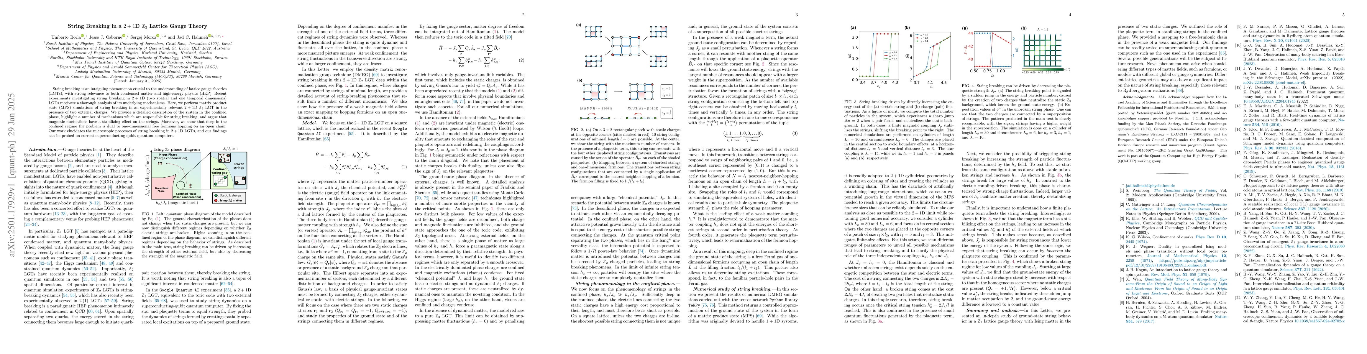 Thumbnail for String Breaking in a $2+1$D $\mathbb{Z}_2$ Lattice Gauge Theory