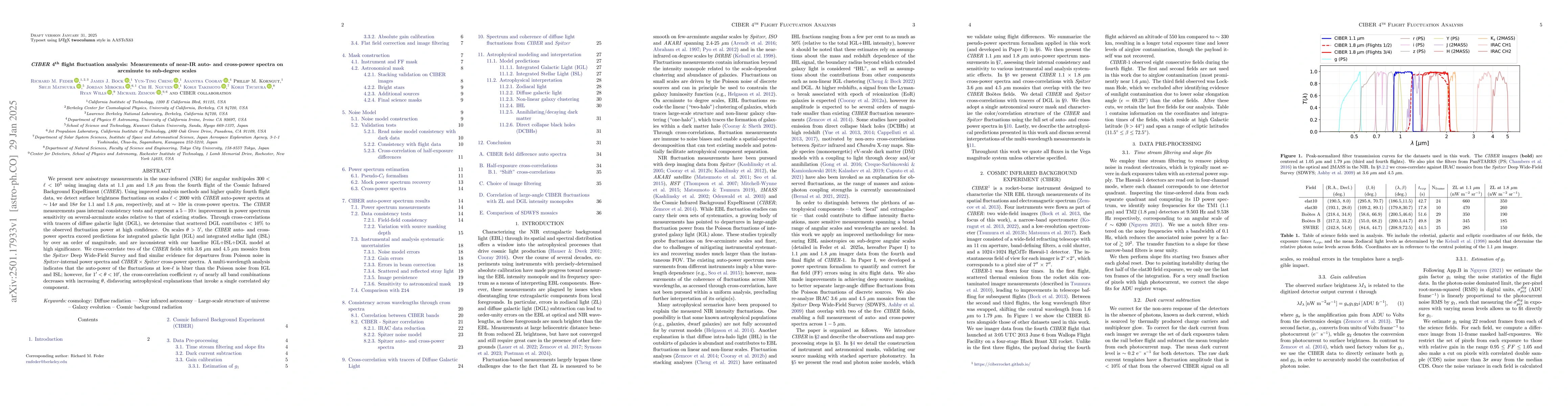 Thumbnail for CIBER 4th flight fluctuation analysis: Measurements of near-IR auto- and
  cross-power spectra on arcminute to sub-degree scales