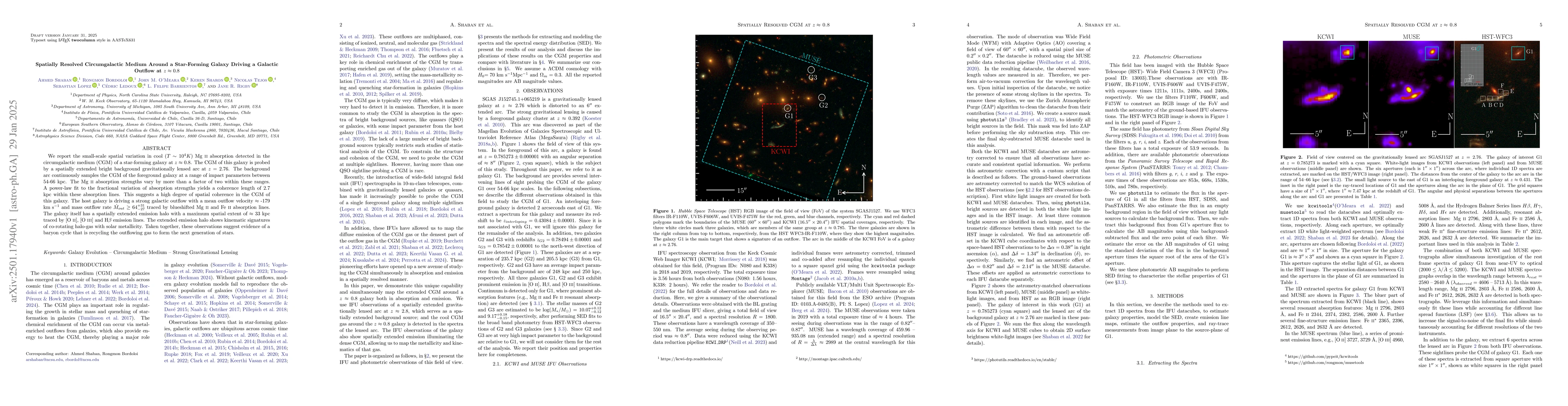 Thumbnail for Spatially Resolved Circumgalactic Medium Around a Star-Forming Galaxy
  Driving a Galactic Outflow at $z\approx 0.8$