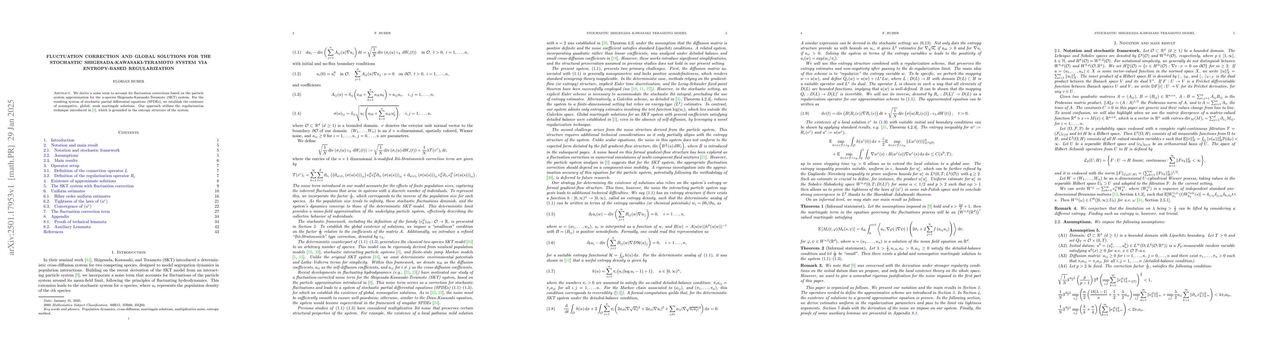 Thumbnail for Fluctuation Correction and Global Solutions for the Stochastic
  Shigesada-Kawasaki-Teramoto System via Entropy-Based Regularization