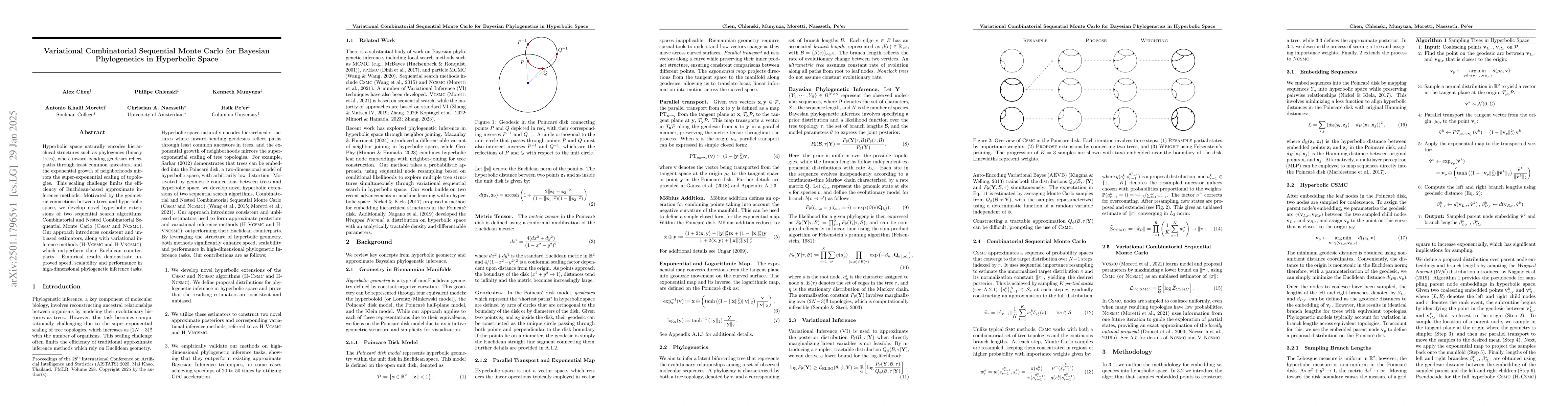 Thumbnail for Variational Combinatorial Sequential Monte Carlo for Bayesian
  Phylogenetics in Hyperbolic Space