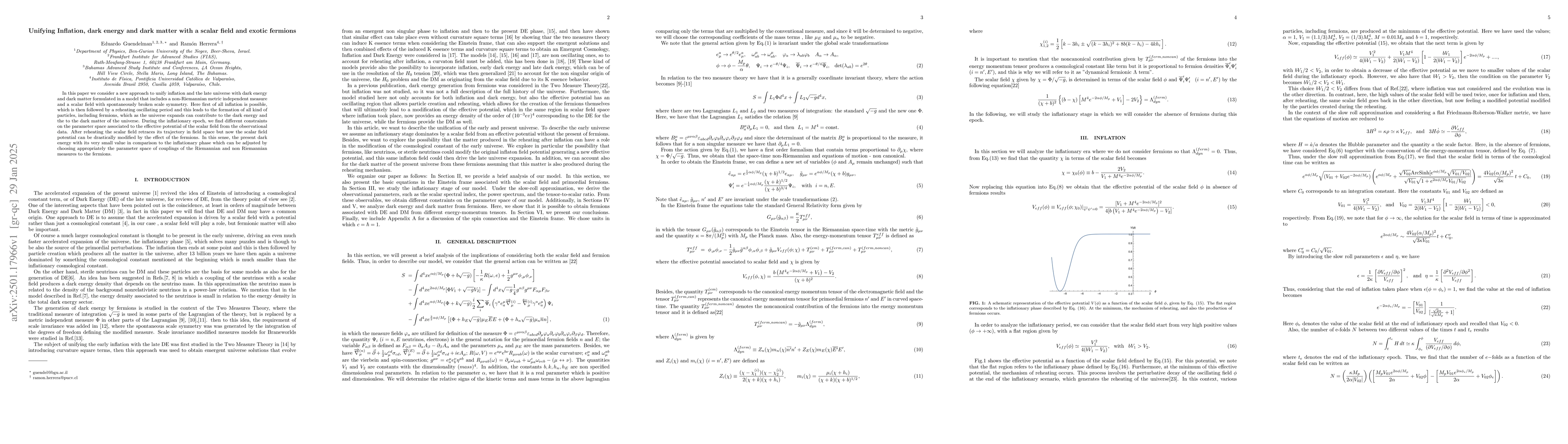 Thumbnail for Unifying Inflation, dark energy and dark matter with a scalar field and
  exotic fermions
