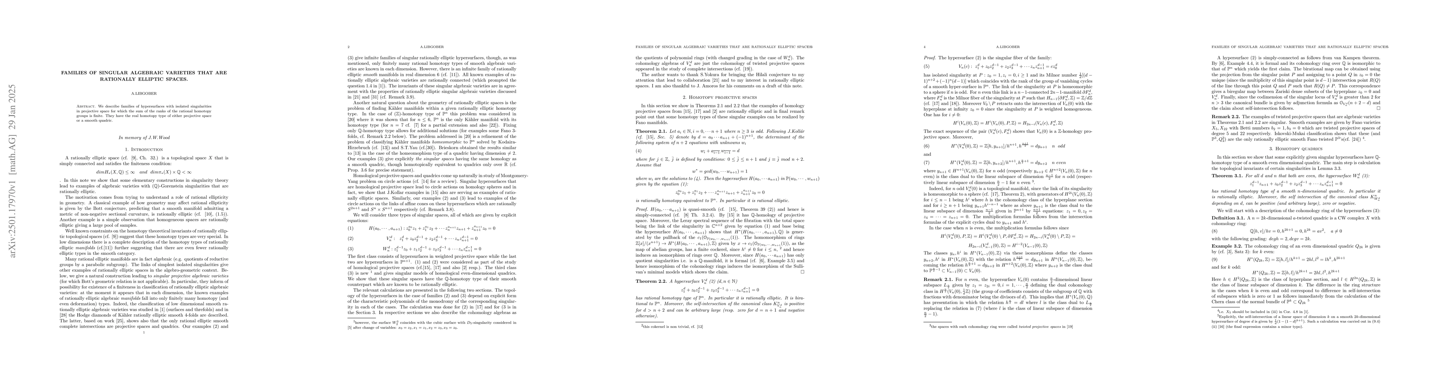 Thumbnail for Families of singular algebraic varieties that are rationally elliptic
  spaces