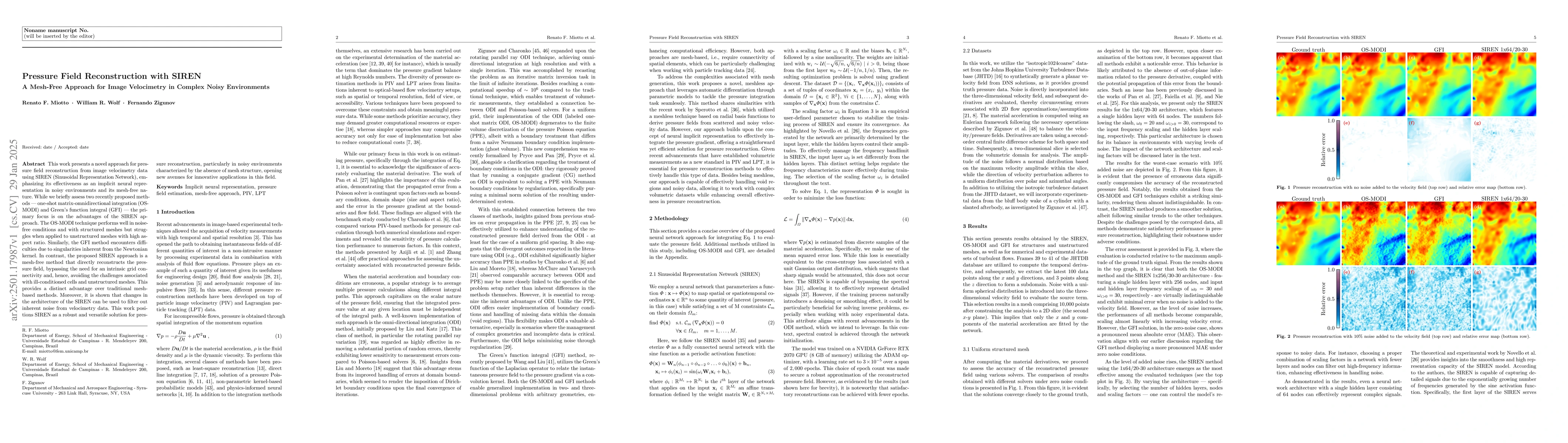 Thumbnail for Pressure Field Reconstruction with SIREN: A Mesh-Free Approach for Image
  Velocimetry in Complex Noisy Environments