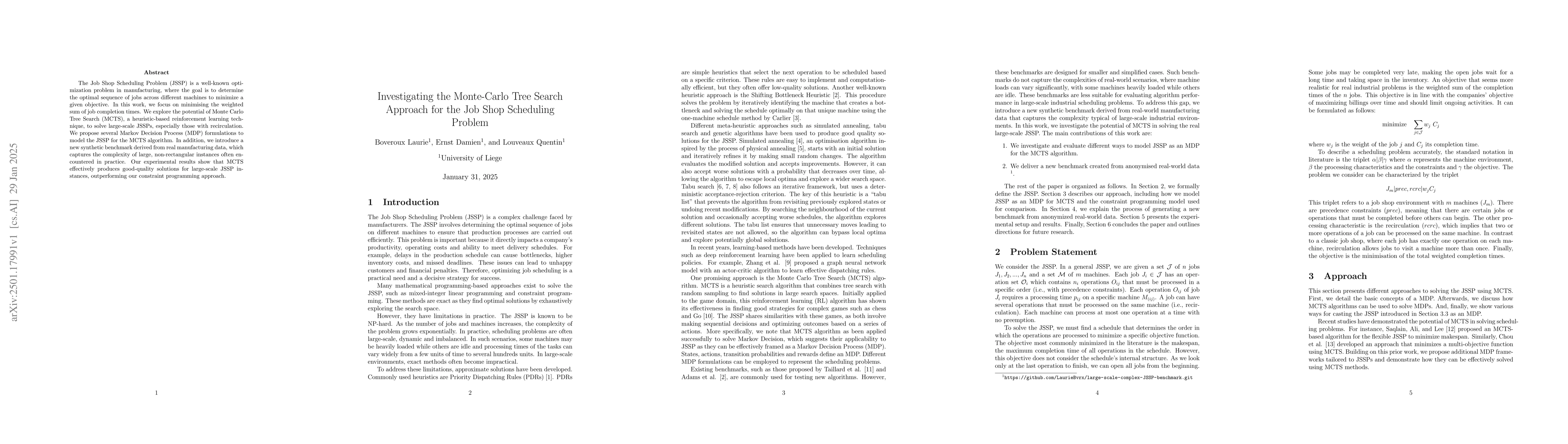 Thumbnail for Investigating the Monte-Carlo Tree Search Approach for the Job Shop
  Scheduling Problem