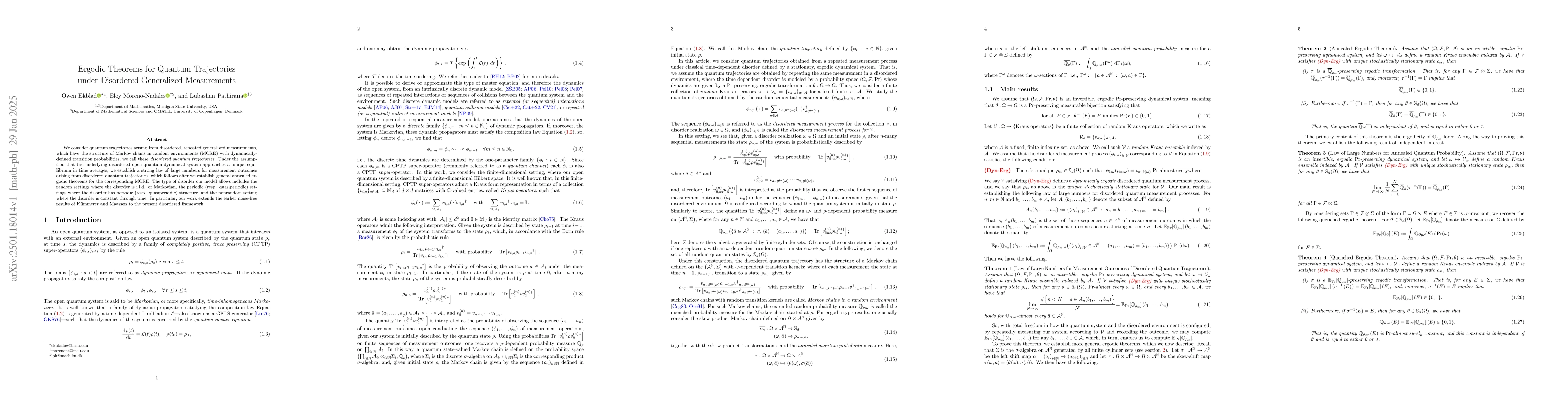 Thumbnail for Ergodic Theorems for Quantum Trajectories under Disordered Generalized
  Measurements
