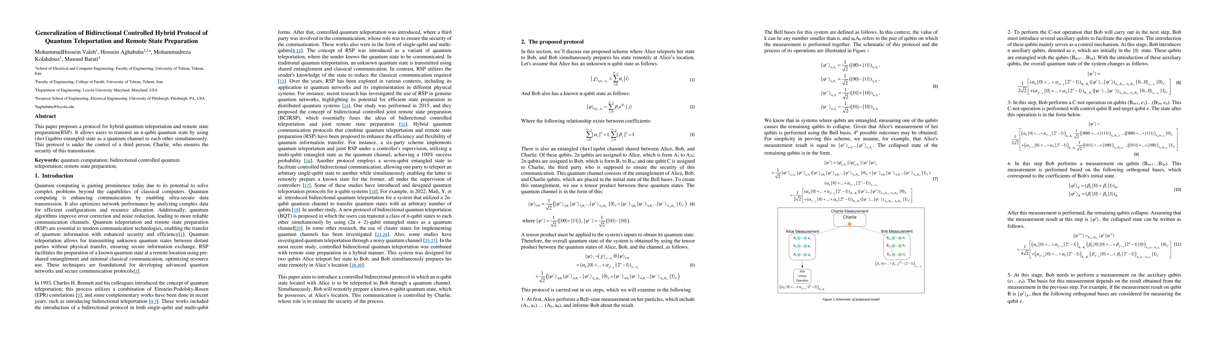 Thumbnail for Generalization of Bidirectional Controlled Hybrid Protocol of Quantum
  Teleportation and Remote State Preparation