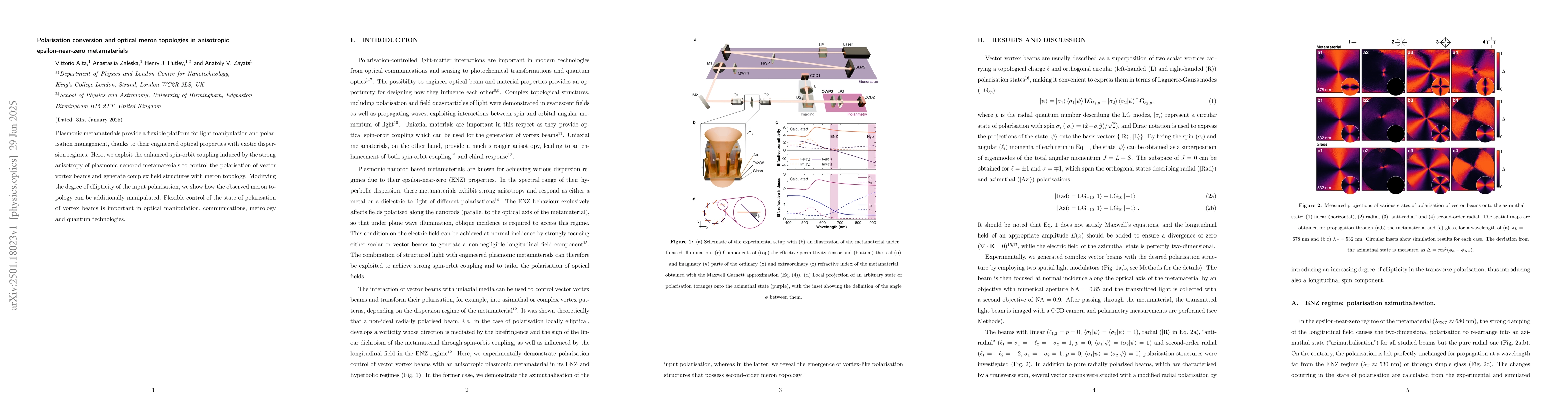 Thumbnail for Polarisation conversion and optical meron topologies in anisotropic
  epsilon-near-zero metamaterials