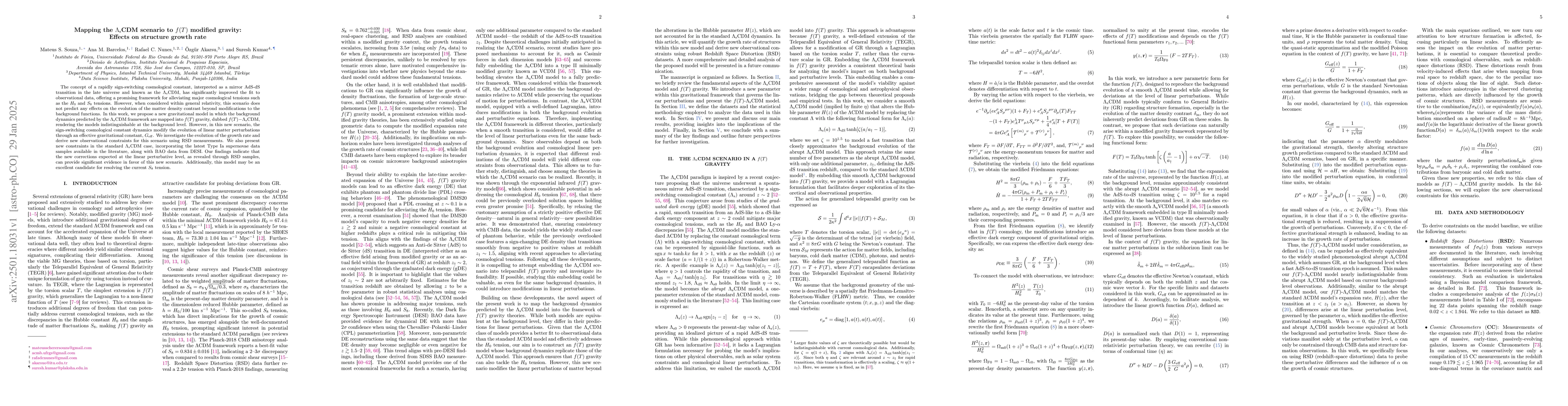 Thumbnail for Mapping the $Λ_{\rm s}$CDM scenario to $f(T)$ modified gravity:
  Effects on structure growth rate