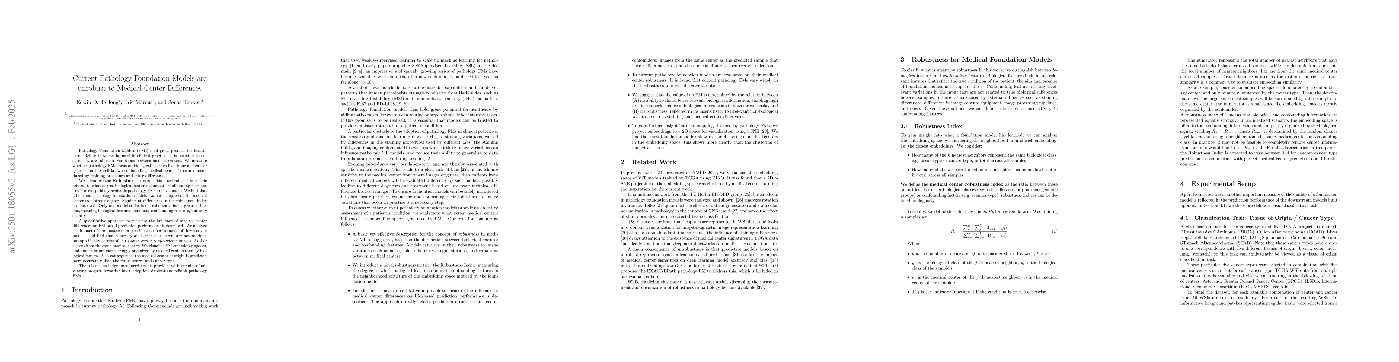 Thumbnail for Current Pathology Foundation Models are unrobust to Medical Center
  Differences
