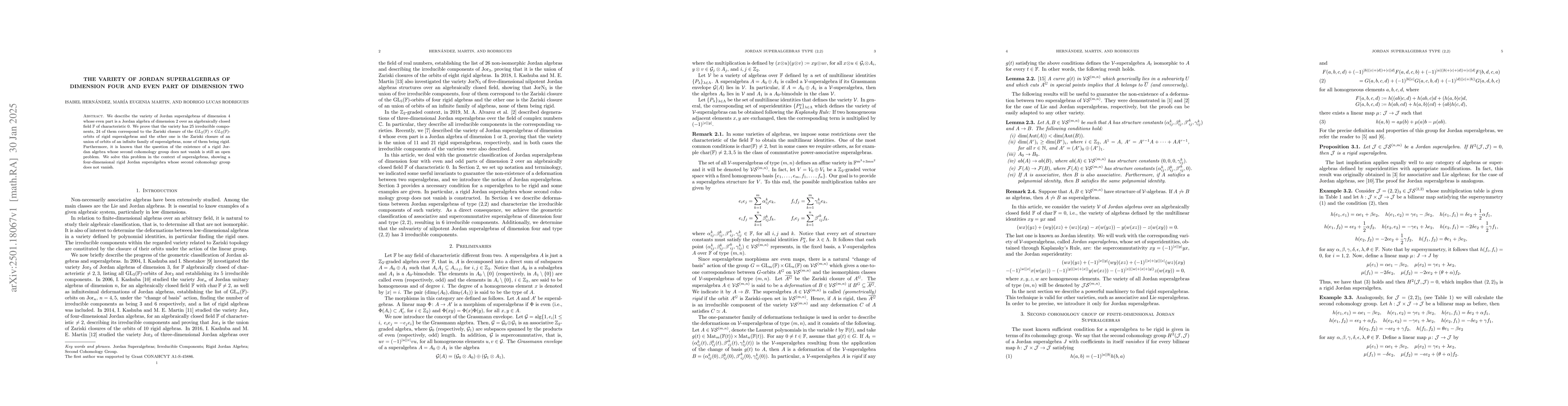 Thumbnail for The Variety of Jordan Superalgebras of dimension four and even part of
  dimension two