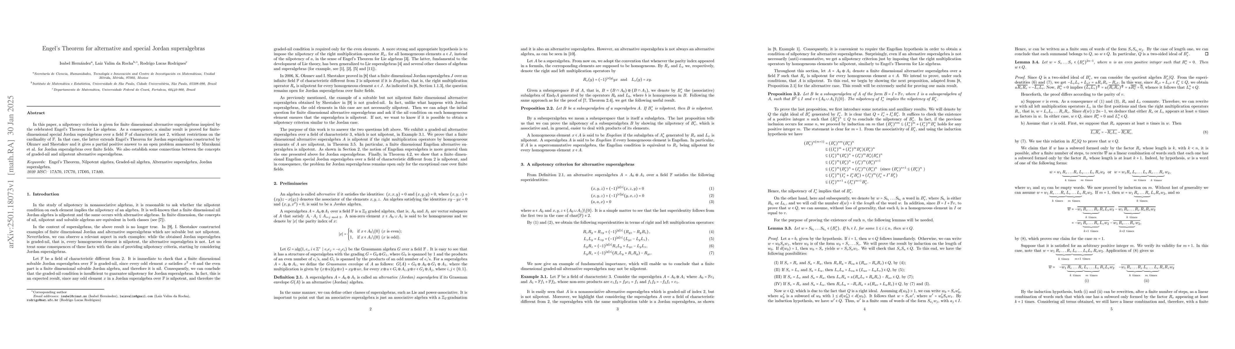 Thumbnail for Engel's Theorem for Alternative and Special Jordan Superalgebras