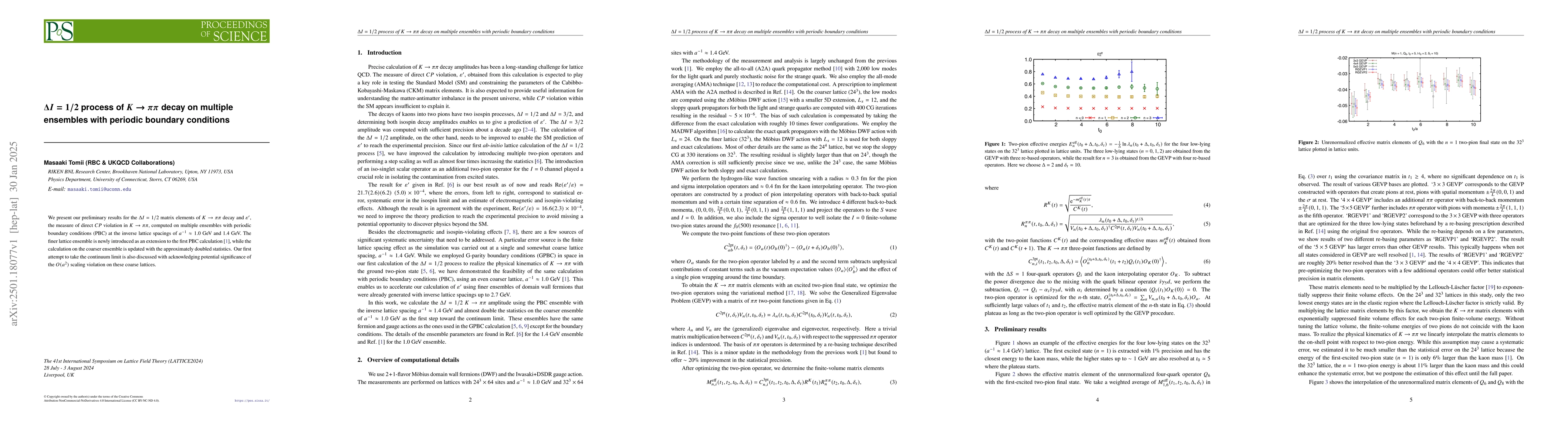 Thumbnail for $ΔI =1/2$ process of $K\toππ$ decay on multiple ensembles with
  periodic boundary conditions