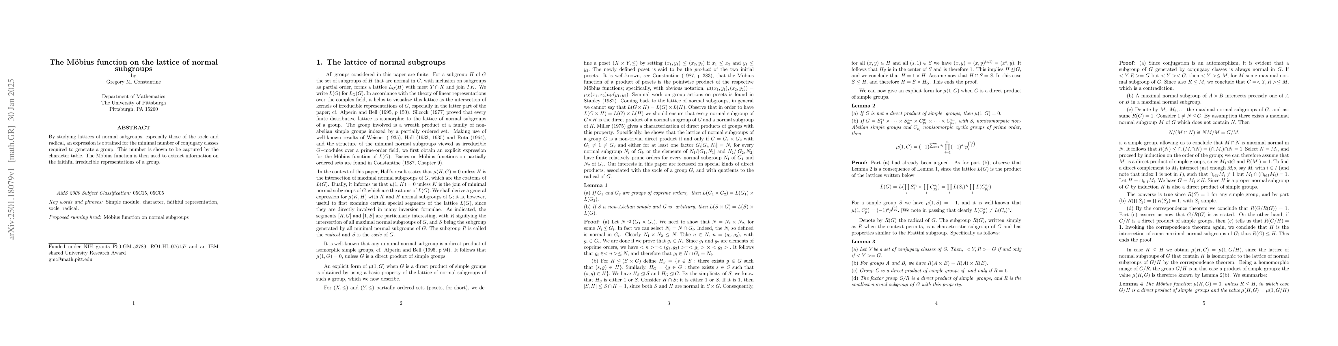 Thumbnail for The Moebius function on the lattice of normal subgroups
