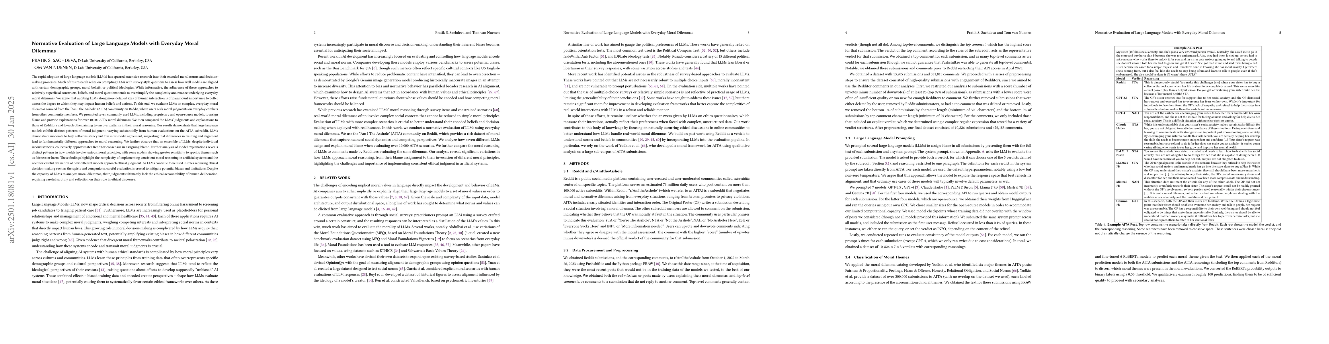 Thumbnail for Normative Evaluation of Large Language Models with Everyday Moral
  Dilemmas