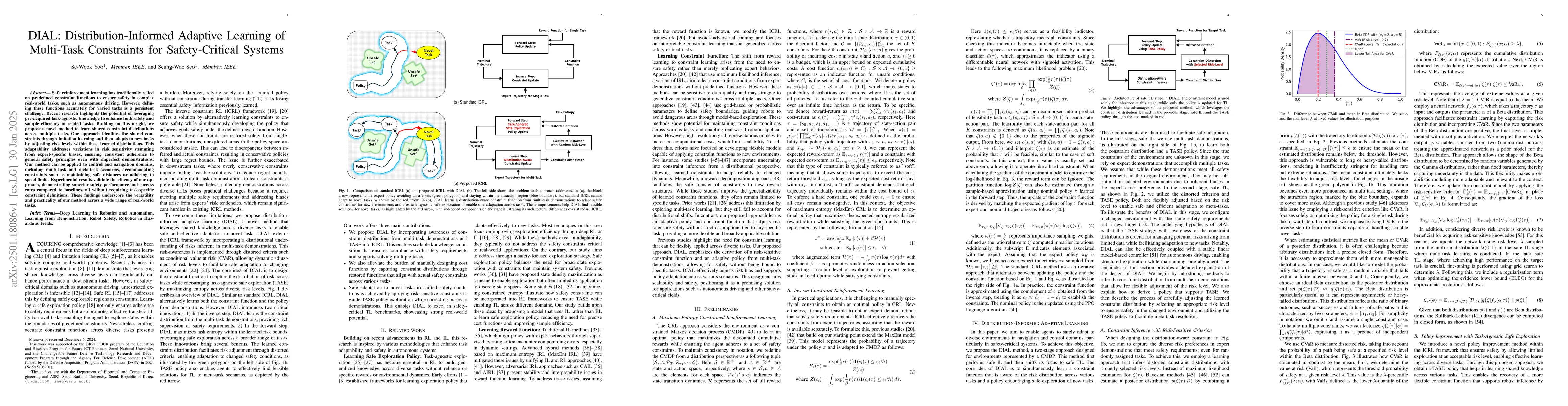 Thumbnail for DIAL: Distribution-Informed Adaptive Learning of Multi-Task Constraints
  for Safety-Critical Systems