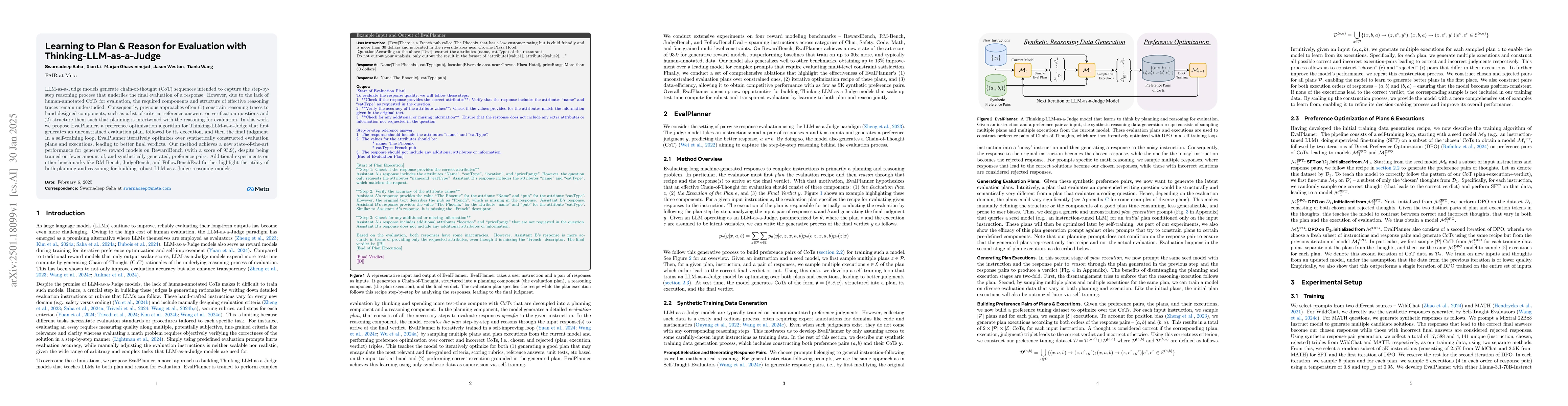 Thumbnail for Learning to Plan & Reason for Evaluation with Thinking-LLM-as-a-Judge