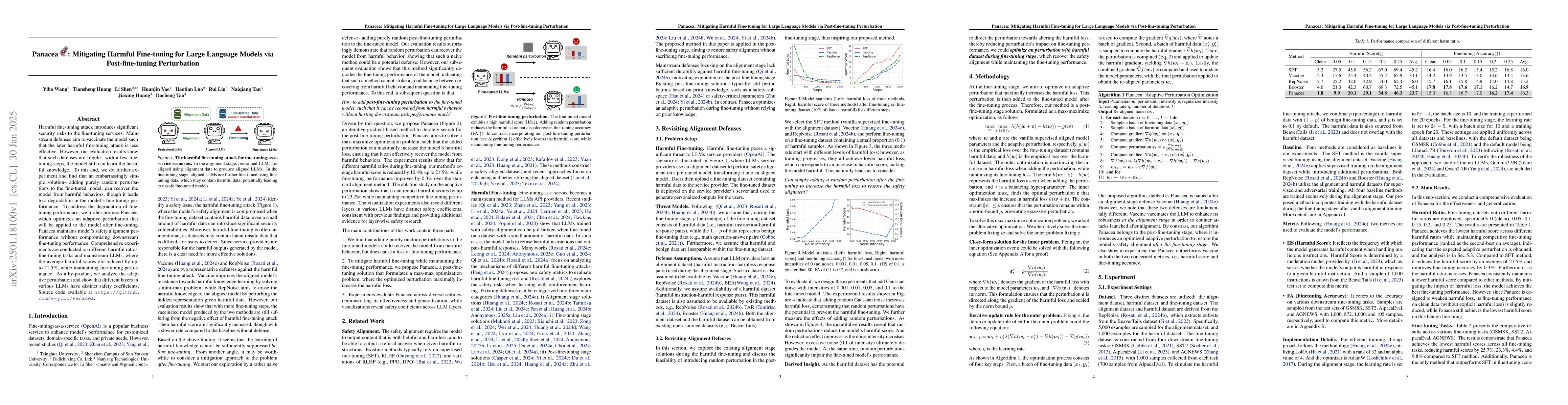 Thumbnail for Panacea: Mitigating Harmful Fine-tuning for Large Language Models via
  Post-fine-tuning Perturbation