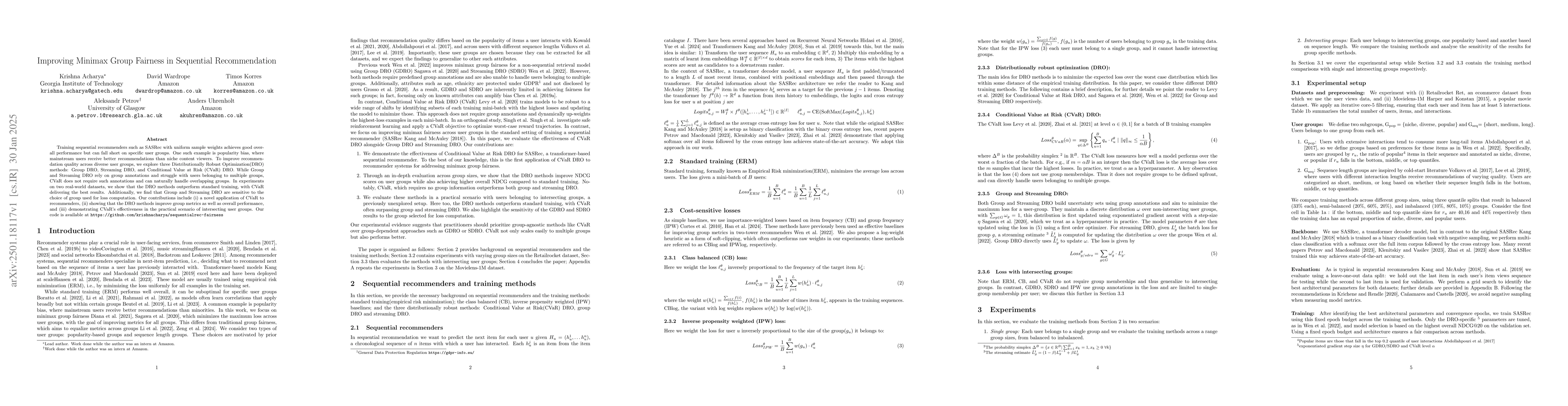 Thumbnail for Improving Minimax Group Fairness in Sequential Recommendation