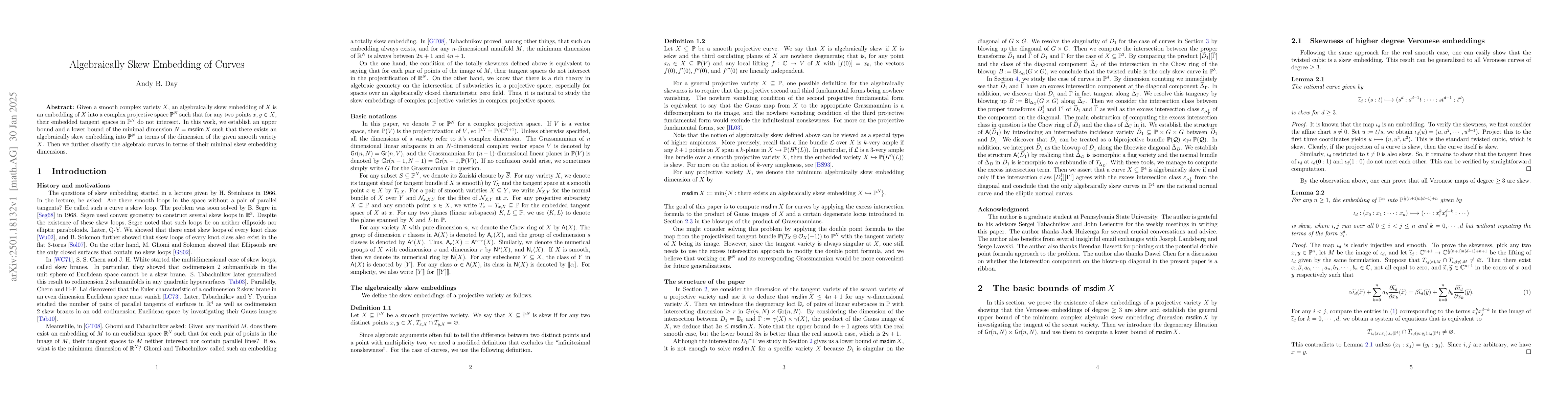 Thumbnail for Algebraically Skew Embedding of Curves