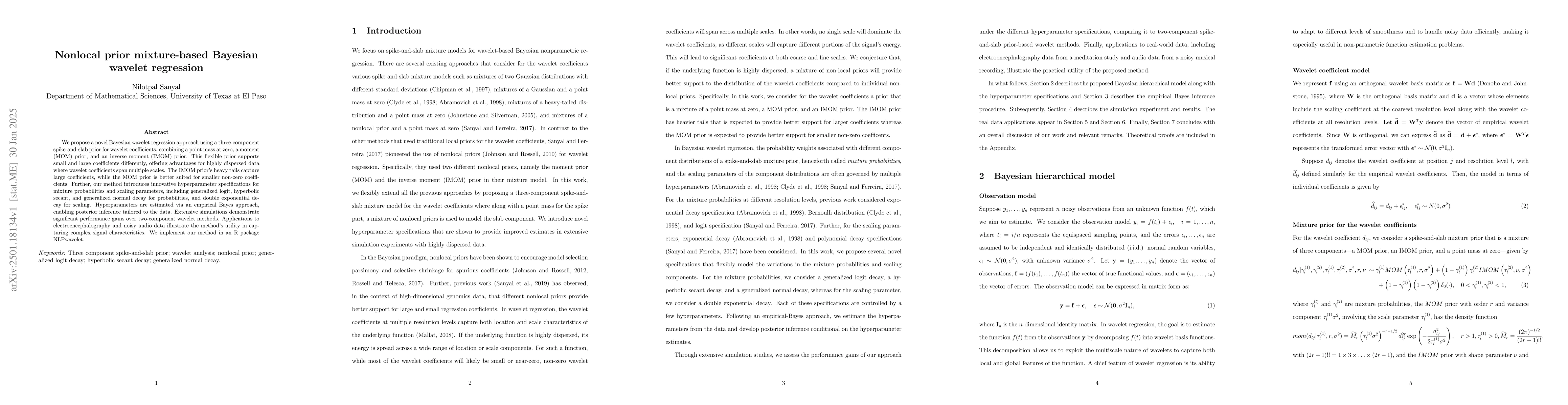 Thumbnail for Nonlocal prior mixture-based Bayesian wavelet regression