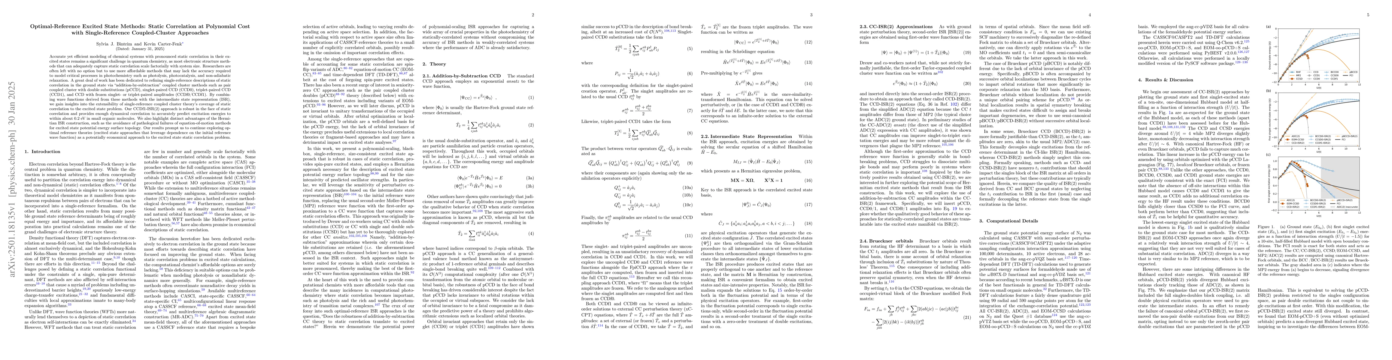 Thumbnail for Optimal-Reference Excited State Methods: Static Correlation at
  Polynomial Cost with Single-Reference Coupled-Cluster Approaches