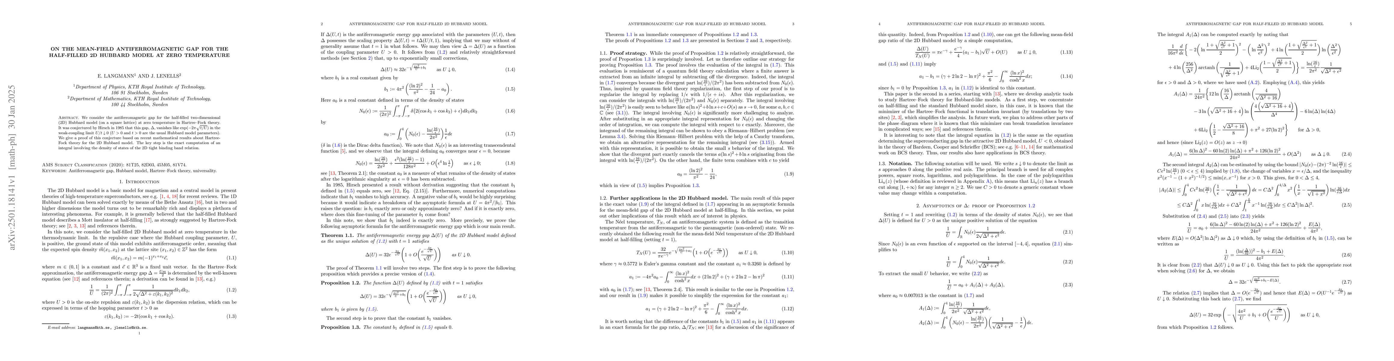 Thumbnail for On the mean-field antiferromagnetic gap for the half-filled 2D Hubbard
  model at zero temperature