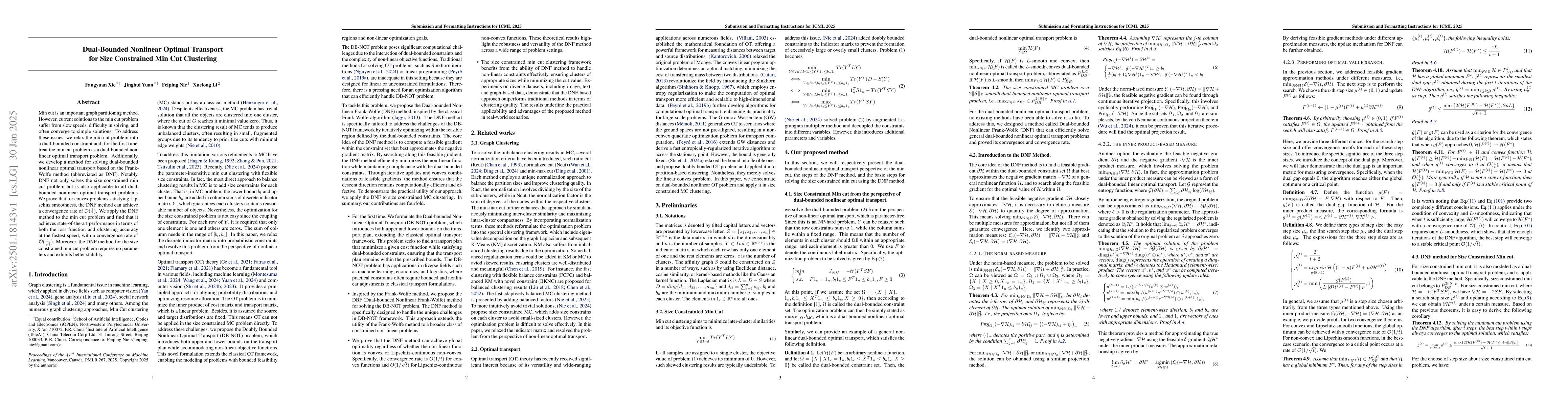 Thumbnail for Dual-Bounded Nonlinear Optimal Transport for Size Constrained Min Cut
  Clustering
